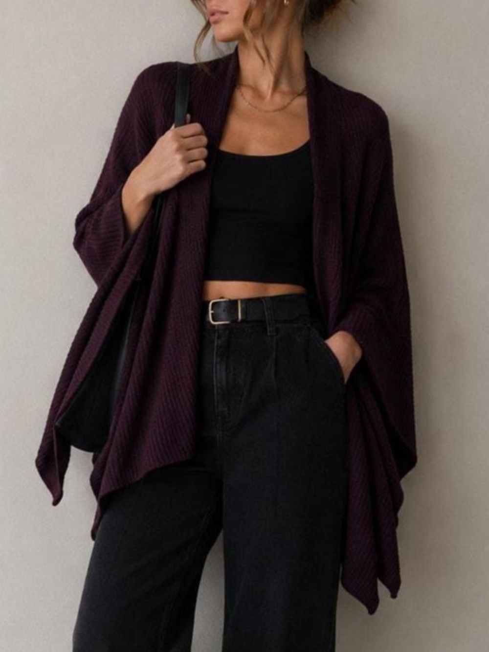 All Saints Travelling Ruana, deep plum O/S
